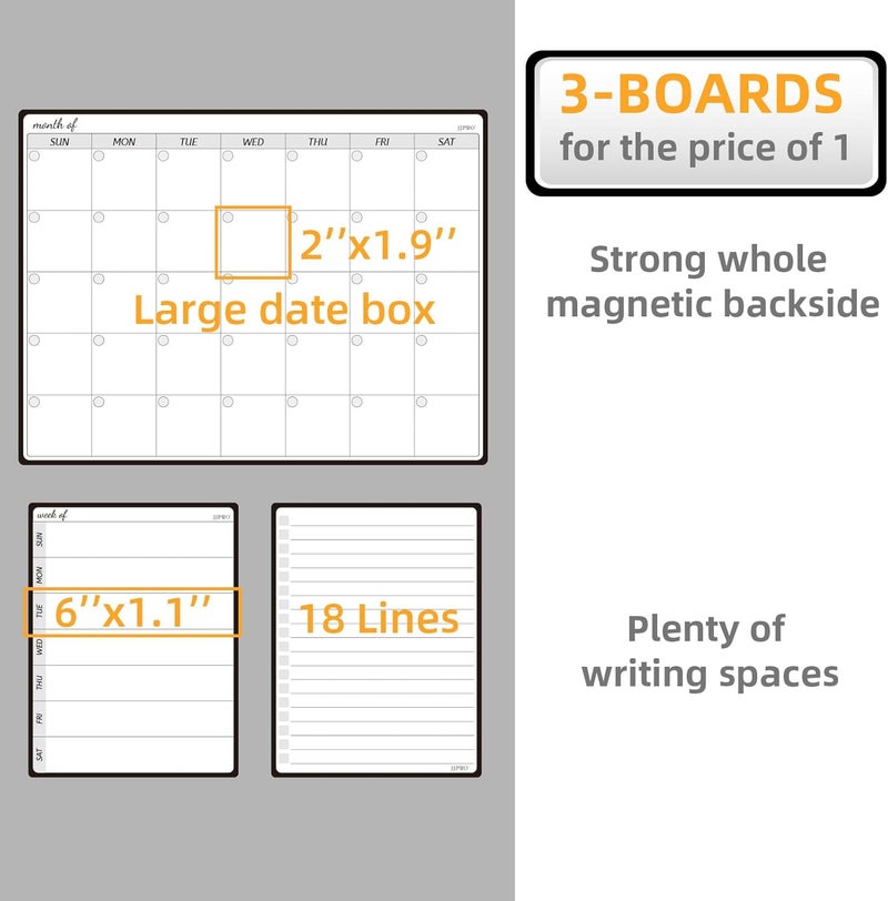 JJPRO Magnetic Monthly Calendar Whiteboard Set for Fridge-Monthly Planning Board and Two Bonus Dry Erase Grocery Board&Weekly Menu Board-Meal Planner Whiteboard/to-Do List-6 Markers - Image 4